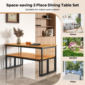 Acacia Wood Outdoor Dining Bench with Metal Legs