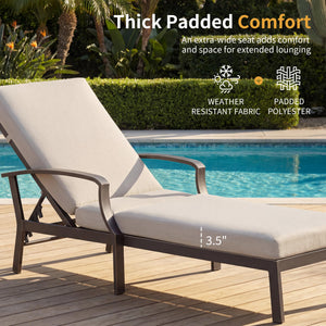 Outdoor Patio Chaise Lounge Chair with Adjustable Backrest & Removable Cushion