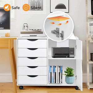 5-Drawer Mobile Storage Cabinet with Door & Wheels