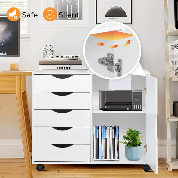 5-Drawer Mobile Storage Cabinet with Door & Wheels