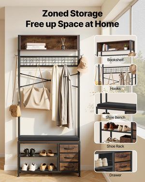 Hall Tree with Bench & Shoe Storage