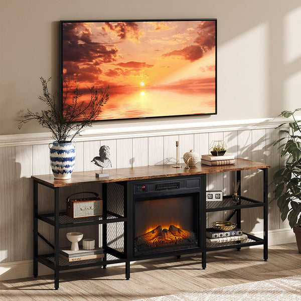 Industrial Fireplace TV Stand 58 Inch with Electric Heater