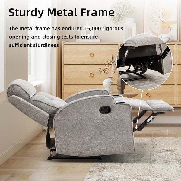 Manual Recliner Chair with Cup Holders & Overstuffed Back