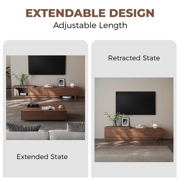 Extendable TV Stand for 65-100 Inch TVs – Walnut Entertainment Console with Drawers