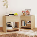 Nightstand Set of 2 with Drawer & Open Shelves – Curved Bedside End Table