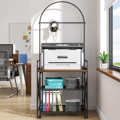 Large Printer Stand with 3-Tier Storage Shelf and Wheels