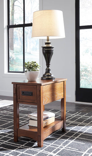 Mission-Style Chairside End Table with Drawer and Shelf