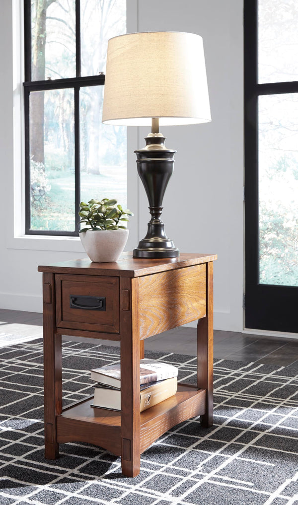 Mission-Style Chairside End Table with Drawer and Shelf