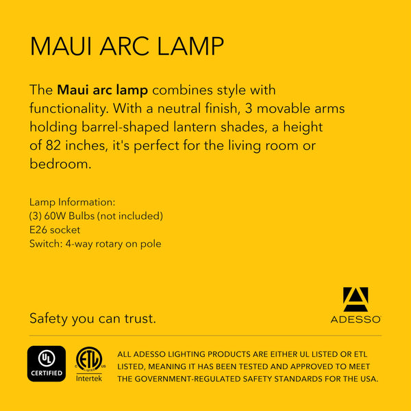 Arc Floor Lamp with 3 Movable Shades & Adjustable Height