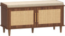Rattan Shoe Storage Bench with Cushion & Adjustable Shelves