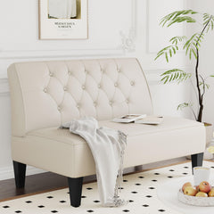 Button Tufted Loveseat Settee – Faux Leather Upholstered 2-Seat Sofa Bench