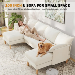 U-Shaped Sectional Sofa with Deep Seat – Chenille Fabric, 4-Seat, Beige