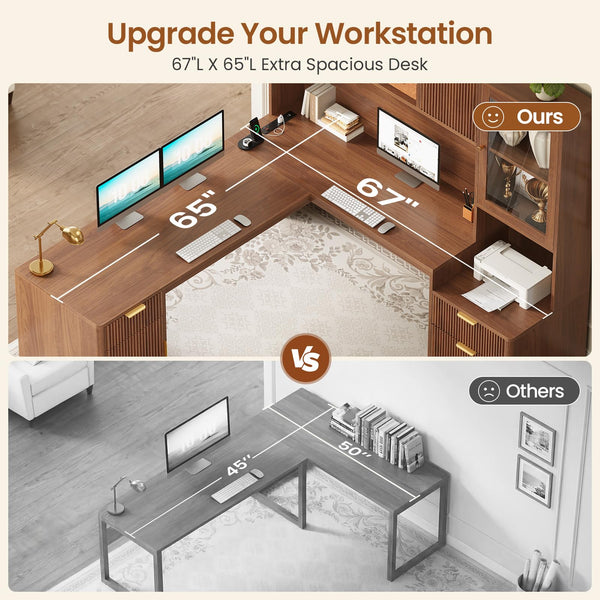 L-Shaped Desk with Hutch & RGB LED Lighting
