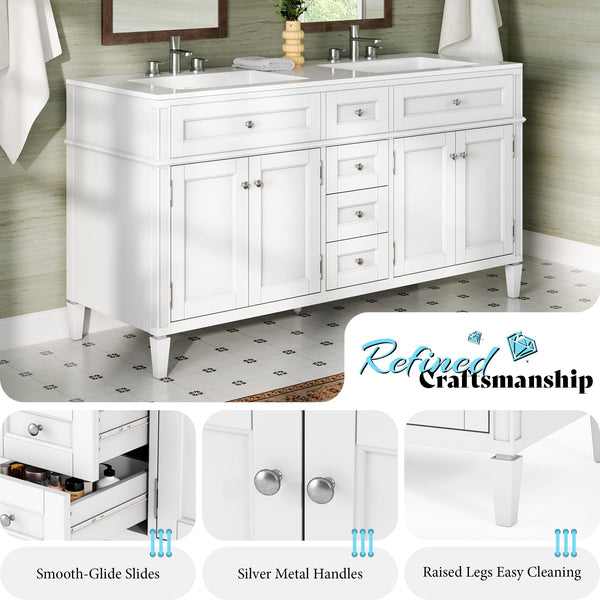 60-Inch Double Sink Bathroom Vanity with Storage Drawers