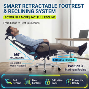 Ergonomic Office Chair with Footrest & Lumbar Massager