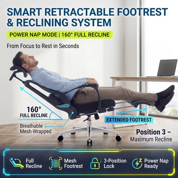 Ergonomic Office Chair with Footrest & Lumbar Massager