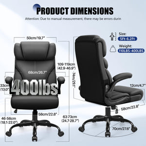Ergonomic High-Back PU Leather Office Chair with Flip-Up Armrests