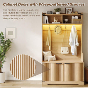 Hall Tree with Bench, Shoe Storage & LED Light
