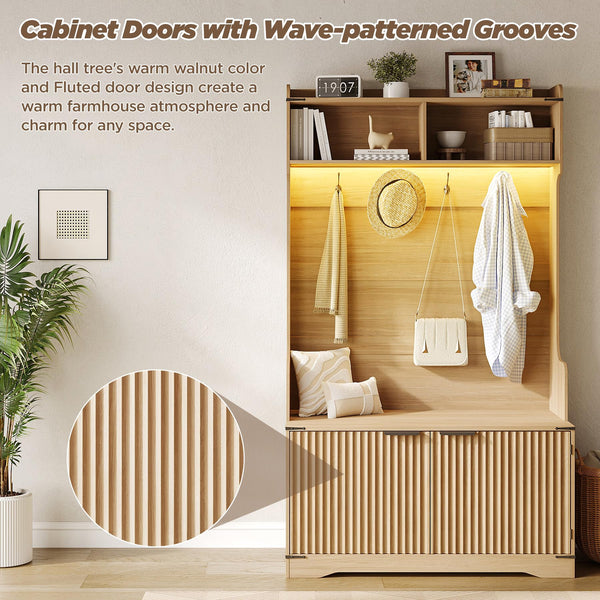 Hall Tree with Bench, Shoe Storage & LED Light