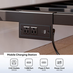Corner Bed Frame with Storage Drawers, LED Lights & Charging Station