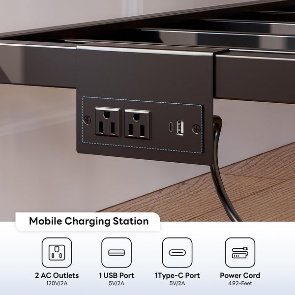 Corner Bed Frame with Storage Drawers, LED Lights & Charging Station