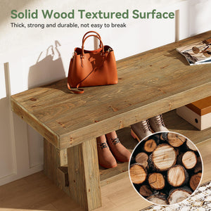 Solid Wood Entryway Bench with Open Shelves