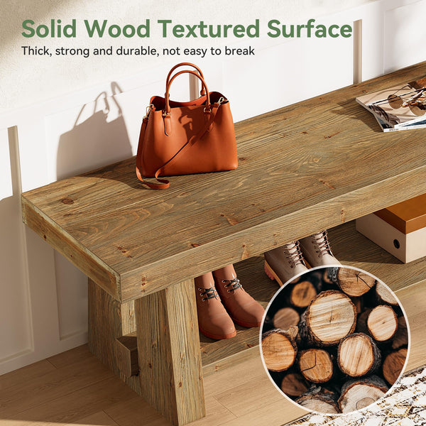 Solid Wood Entryway Bench with Open Shelves