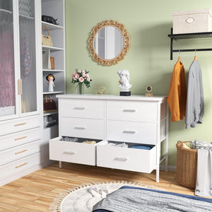 6-Drawer Fabric Dresser with Faux Leather Front & Wood Top