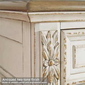 Chipped White Nightstand with Drawers & USB Charging