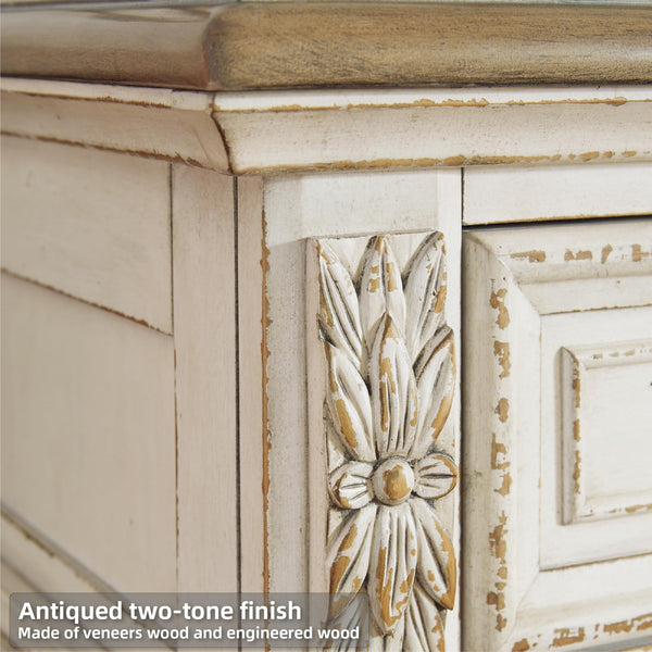 Chipped White Nightstand with Drawers & USB Charging