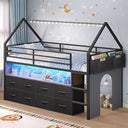 Twin Size Kids Loft Bed with Storage Drawers & LED Lights
