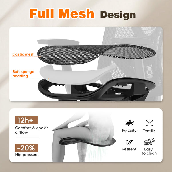 Ergonomic Mesh Office Chair with Footrest, Reclining Back & Adjustable Lumbar Support