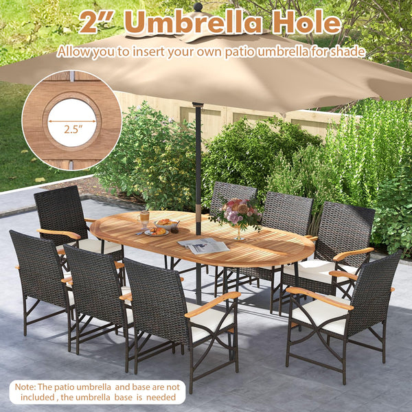 9-Piece Outdoor Wicker Dining Set with Acacia Wood Table