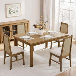 Rattan High Back Dining Chairs with Solid Wood Legs