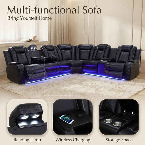 Power Reclining Sectional Sofa with LED Lights