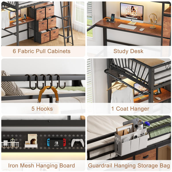Twin Size Loft Bed with Desk