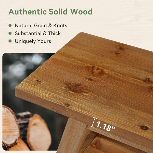 Solid Wood Entryway Bench with Shoe Storage Shelf