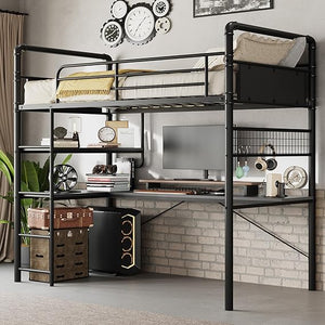 Twin Loft Bed with L-Shaped Desk