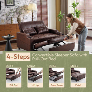 Convertible Sofa Bed with USB Ports & Cup Holders