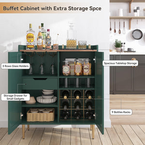 ZOSQUARE Coffee Bar Cabinet with Wine Racks, Wine Cabinet with Drawer and Adjustable Shelves, Liquor Cabinet, Sideboard Bar Cabinets for Home, Living Room, Dining Room
