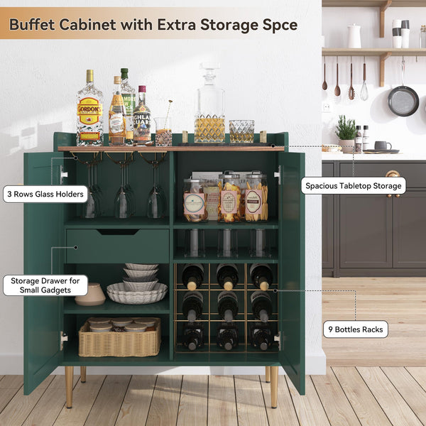ZOSQUARE Coffee Bar Cabinet with Wine Racks, Wine Cabinet with Drawer and Adjustable Shelves, Liquor Cabinet, Sideboard Bar Cabinets for Home, Living Room, Dining Room