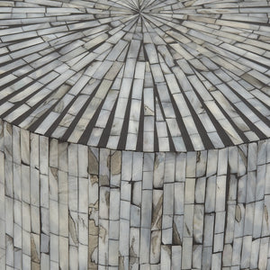 Mother of Pearl Mosaic Cylinder Side End Table, Light Blue, 14" x 14" x 20"