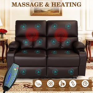 2-Seater Massage Recliner Loveseat with Heat & USB