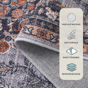 Purple Multi-Color Boho Area Rug – Ultra-Thin, Non-Slip, Machine Washable