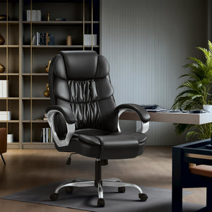 High-Back PU Leather Executive Office Chair with Lumbar Support & Padded Armrests