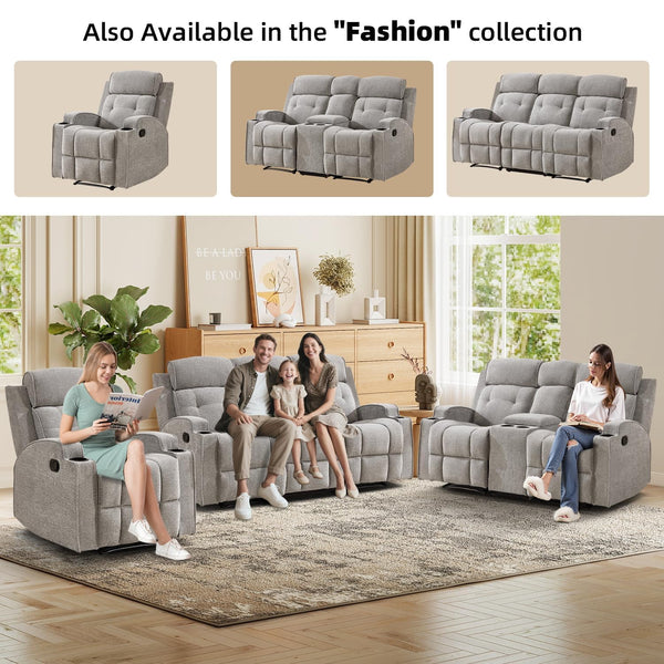 Manual Recliner Chair with Cup Holders & Overstuffed Back