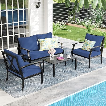 4-Piece Outdoor Patio Conversation Set with High-Back Sofa, Loveseat & Coffee Table