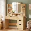Fluted Vanity Desk with LED Mirror & 6 Drawers