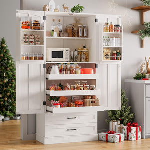 71" Farmhouse Kitchen Pantry Cabinet with Pull-Out Shelves & Drawers
