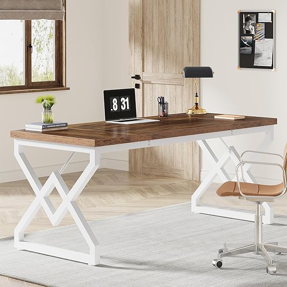 63-Inch Large Executive Office Desk with Metal Frame